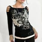 Long Sleeve Graphic Cut-out T-shirt