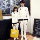 Set: Couple Contrast-trim Printed Jacket + Drawstring Pants