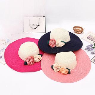 Flower-accent Lace Trim Straw Hat