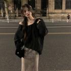 Off-shoulder Textured Top + Midi Skirt