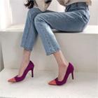 Color-block Genuine Leather High-heel Pumps