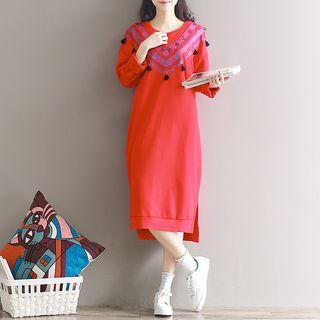 Tasseled Chevron Long-sleeve Dress
