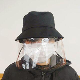 Plain Bucket Hat With Face Shield Black - One Size