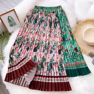 Floral Print Midi A-line Pleated Skirt