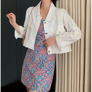 Spaghetti-strap Floral Print Shift Dress / Cropped Jacket