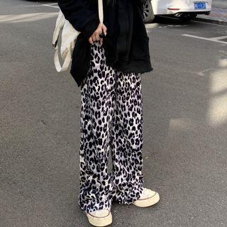 Velvet Leopard Print Wide-leg Pants