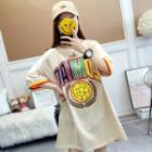 Ripped Printed Elbow-sleeve Tunic T-shirt