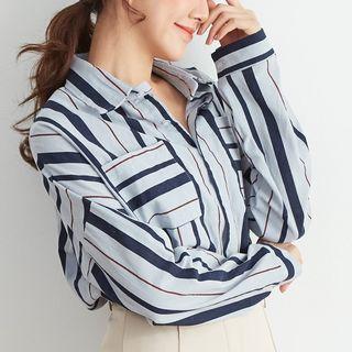 Stripe Pocket-patch Long-sleeve Shirt