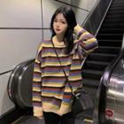 Striped Crewneck Long-sleeve Sweater As Shown In Figure - One Size