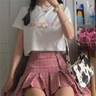 Short-sleeve Cropped T-shirt / Plaid Pleated Skirt