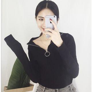 Half-zip Knit Top Black - One Size
