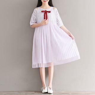 Cutout Shoulder Elbow Sleeve Midi Dress