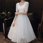 Short Sleeve Square Neck Embroidered A-line Cocktail Dress