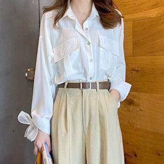 Set: High-waist Cropped Wide-leg Pants + Blouse