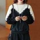 Mock Two-piece Lace Panel Sweatshirt