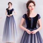 Short-sleeve Gradient A-line Evening Gown