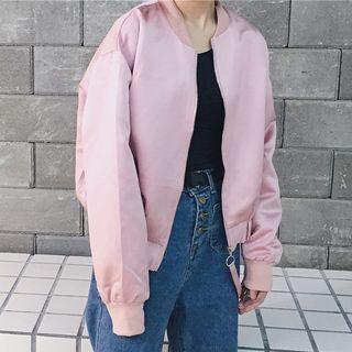 Plain Loose-fit Baseball Jacket