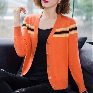 Contrast Color V-neck Knit Cardigan