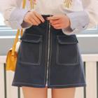 Double Pocket Hoop Zipper A-line Skirt