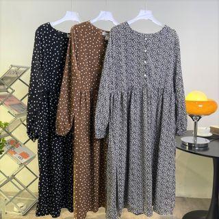 Long-sleeve Round-neck Floral Print Dress (various Design)