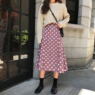 Polka Dot A-line Midi Corduroy Skirt