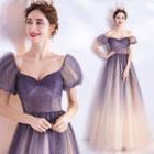 Short-sleeve Gradient Mesh Evening Gown