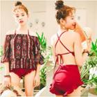 Set: Frill Trim Bikini + Open Shoulder Cover-up