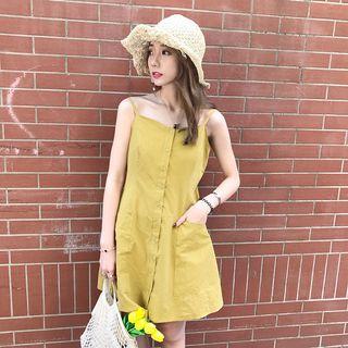 Spaghetti Strap Buttoned A-line Dress