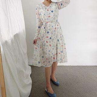 Printed Chiffon Mini Dress With Sash