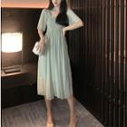 Short-sleeve Smocked A-line Chiffon Dress