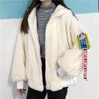 Furry Hooded Zip Jacket Milky White - One Size