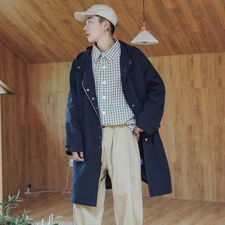 Belted Plain Hooded Button Coat