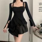 Cropped Jacket / Asymmetrical Wide Strap A-line Dress
