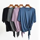 Plain Short-sleeve Tie-hem T-shirt