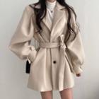 Plain Single-breasted Coat With Sash