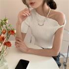 One-shoulder Plain Knit Top White - One Size