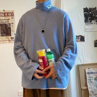 Plain Turtleneck Fleece Long-sleeve Top