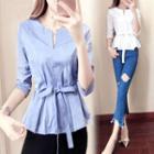3/4-sleeve Sashed Blouse