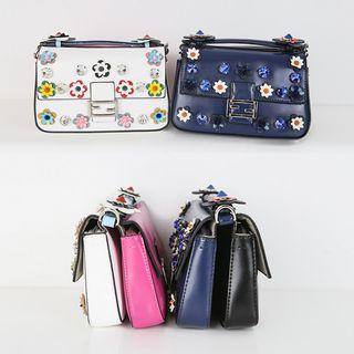 Flower-appliqu  Double-side Shoulder Bag