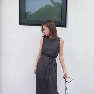 Tie Waist Sleeveless Asymmetric Hem Dress