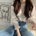 Lantern-sleeve Lace Crochet Top White - One Size