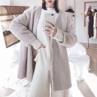 Plain Buttoned Furry Jacket