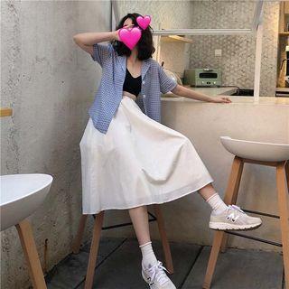 Check Short-sleeve Shirt / Midi A-line Skirt