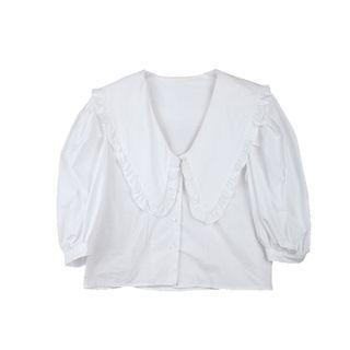 Puff Sleeve Frill Collar Plain Blouse