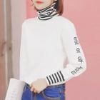 Mock Two-piece Turtleneck Striped Panel Sweater White - One Size
