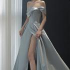 Off-shoulder Slit A-line Gown