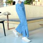 Button-fly Slit Wide-leg Jeans