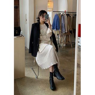 Round-hem Long Crystal-pleat Skirt