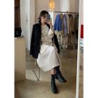 Round-hem Long Crystal-pleat Skirt
