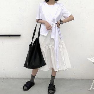 Asymmetric Short-sleeve T-shirt / Midi Skirt